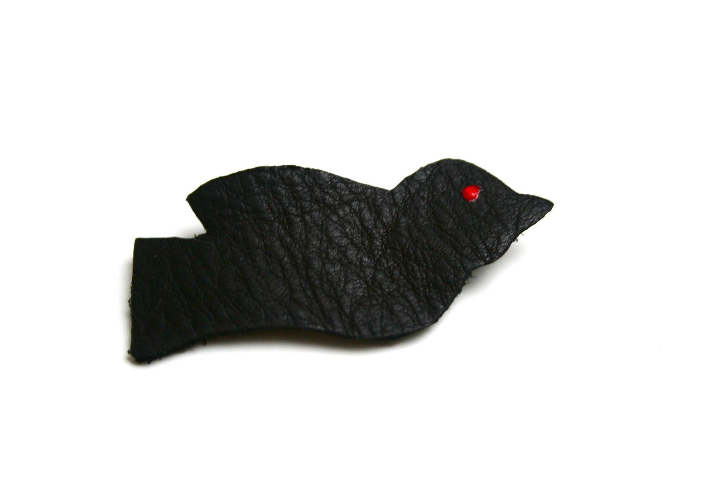 Minimalist leather brooch Bird black/raspberry pink full-grain goatskin