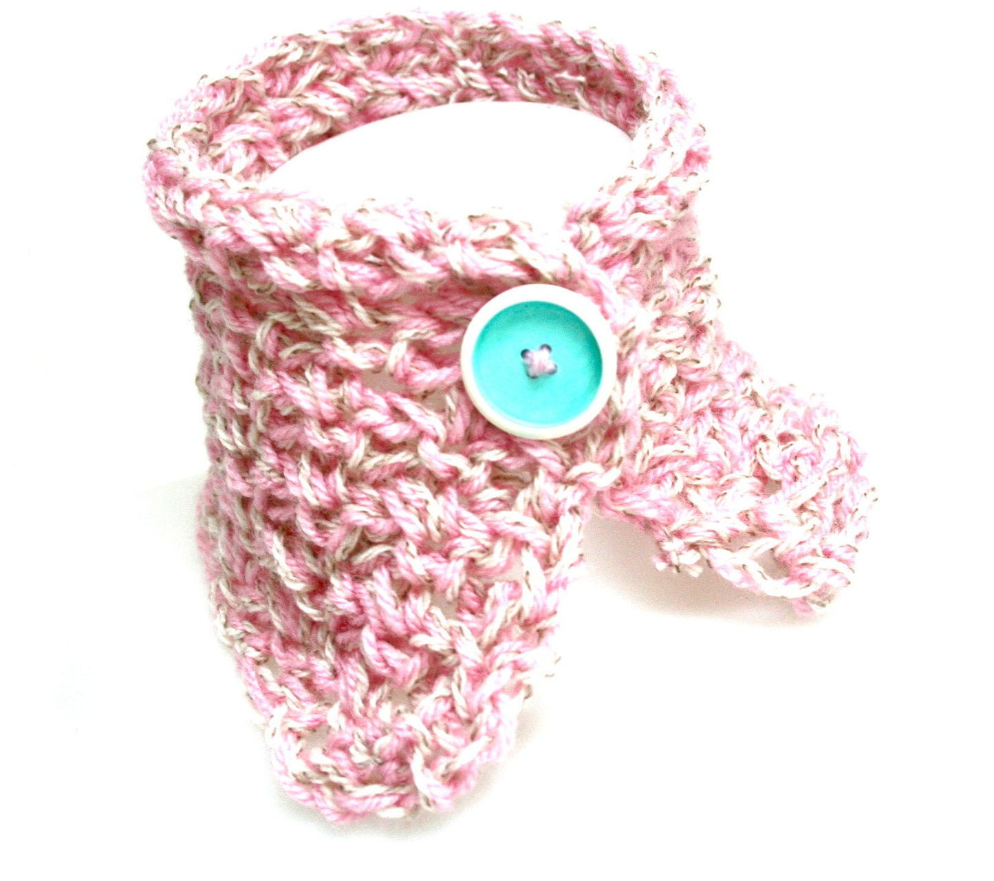 Bubble gum and mint crochet collar, mint green lacquered white button