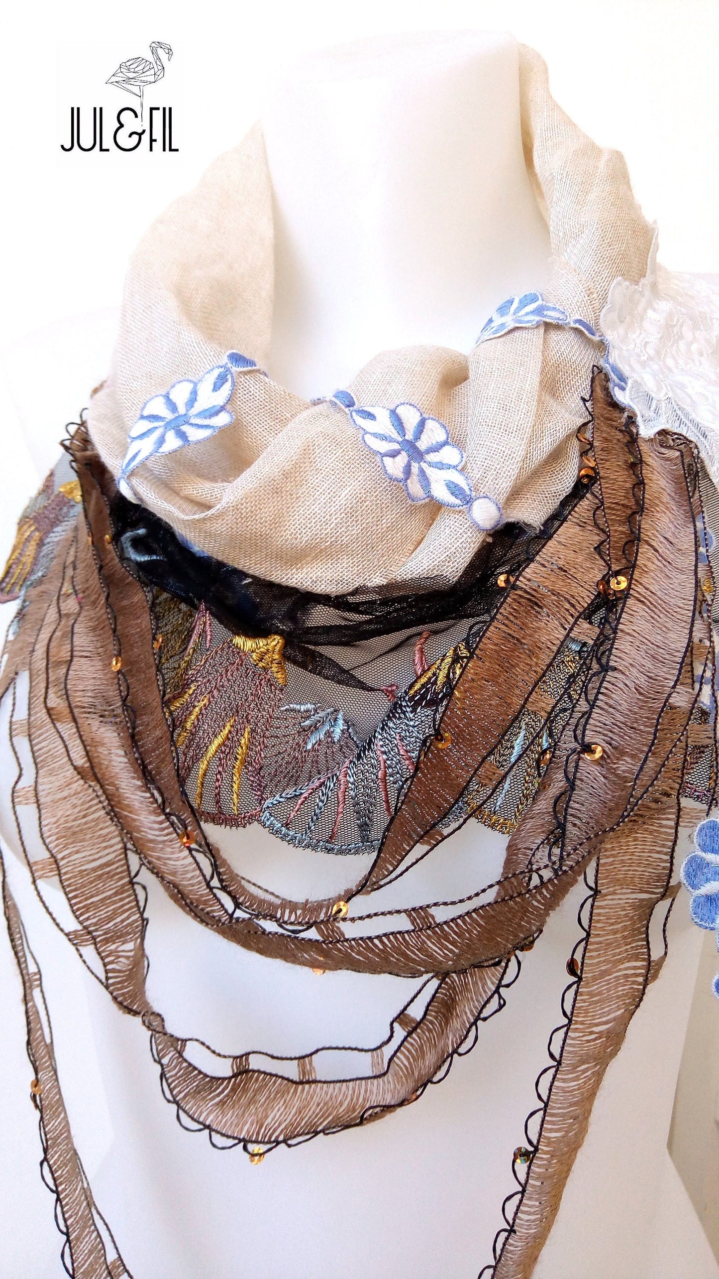 Free-form textile art collar scarf collar