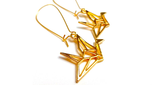 Japanese origami brass crane earrings