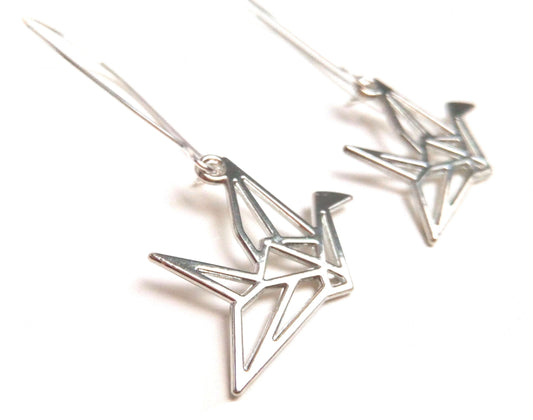 Japanese origami brass crane earrings