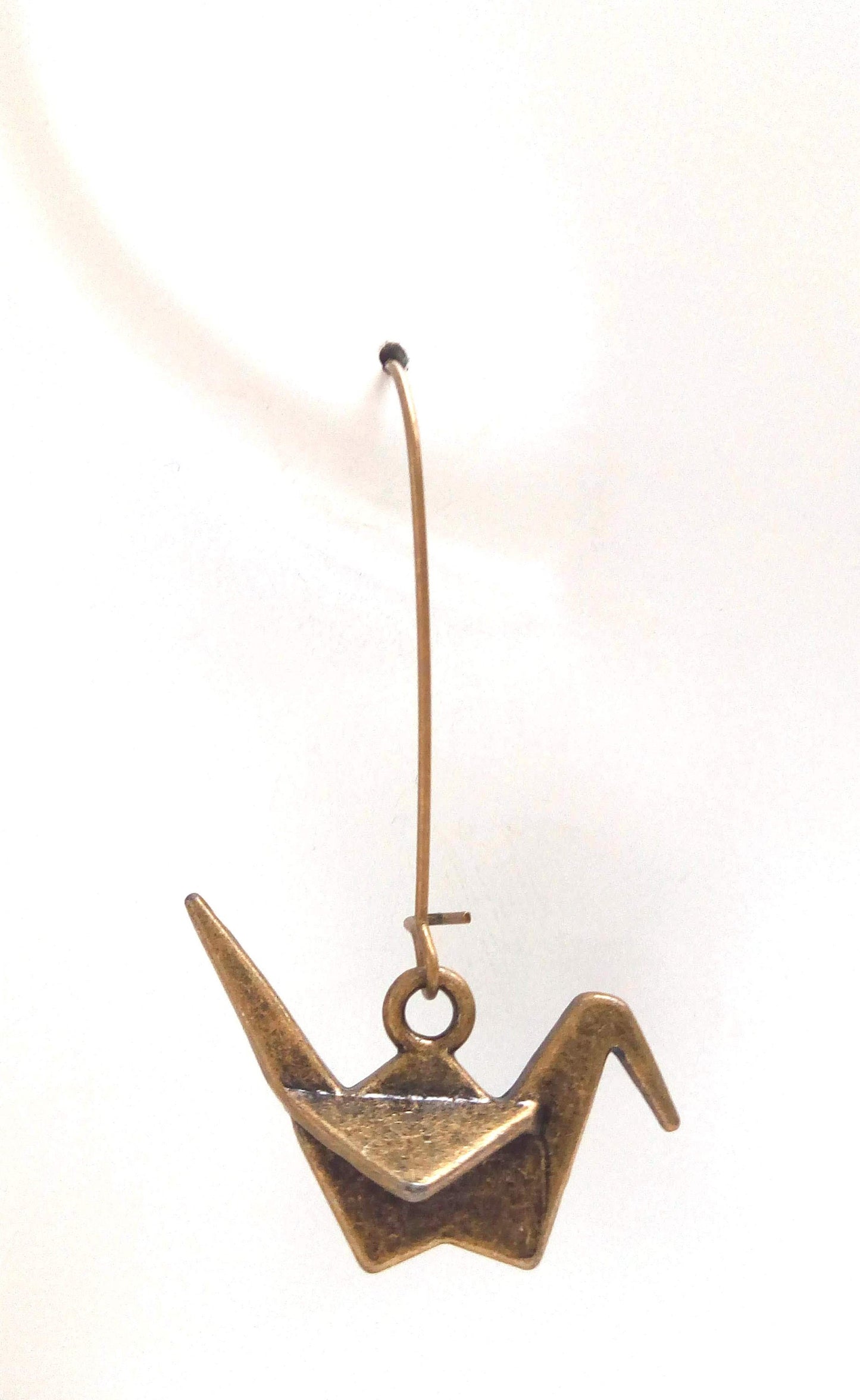 Japanese crane earrings in bronze brass