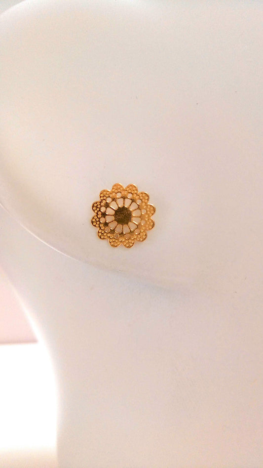 Studs, flower filigree chips gilded brass fine gold