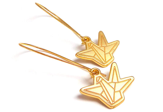 Brass origami crane stud earrings