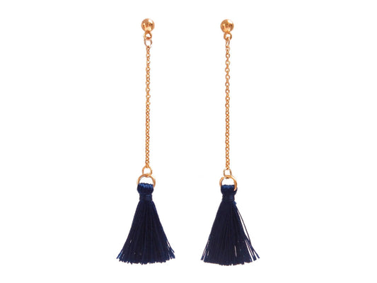 Navy pompom pendant earrings