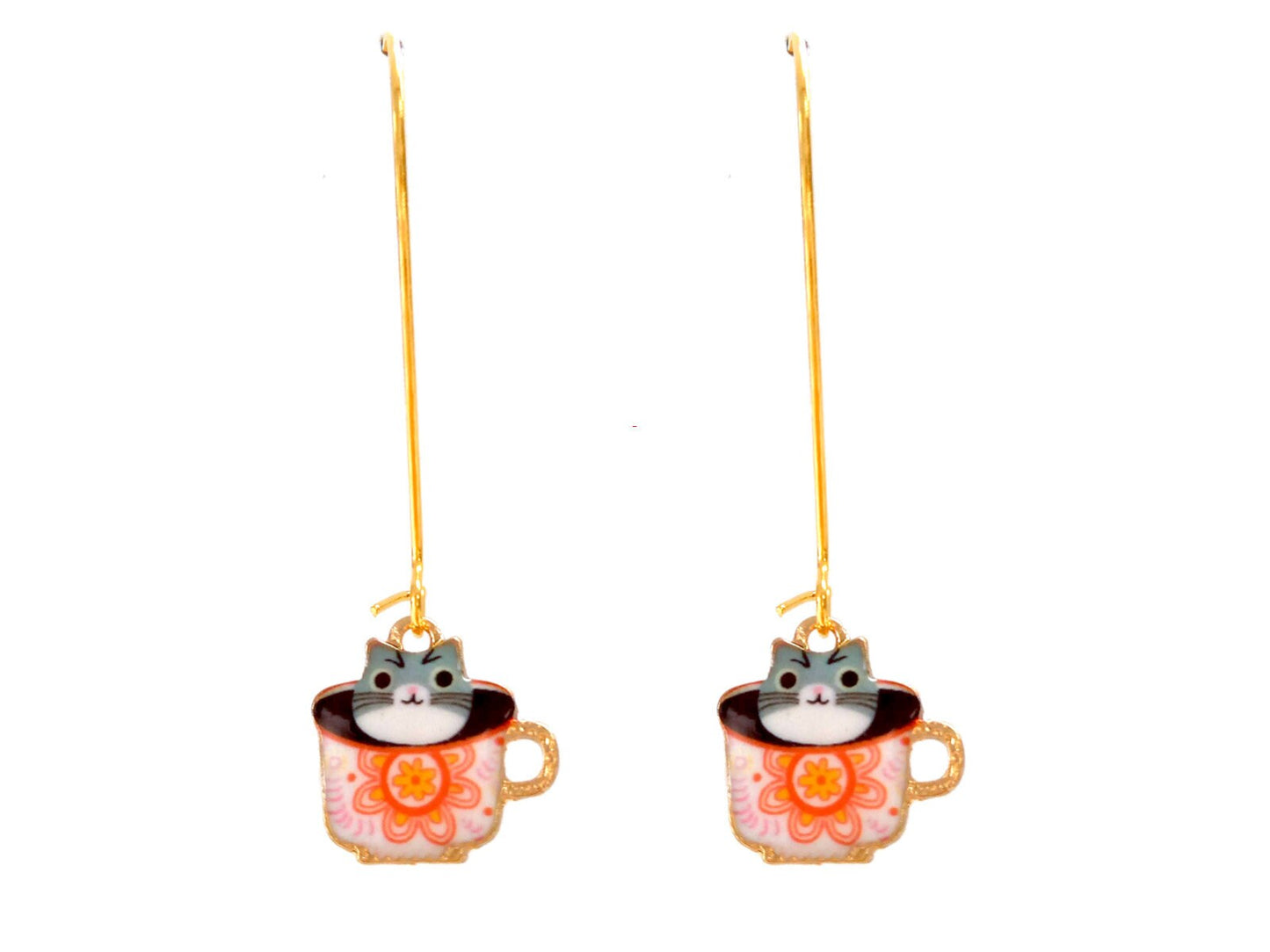 Enamel tea cat earrings