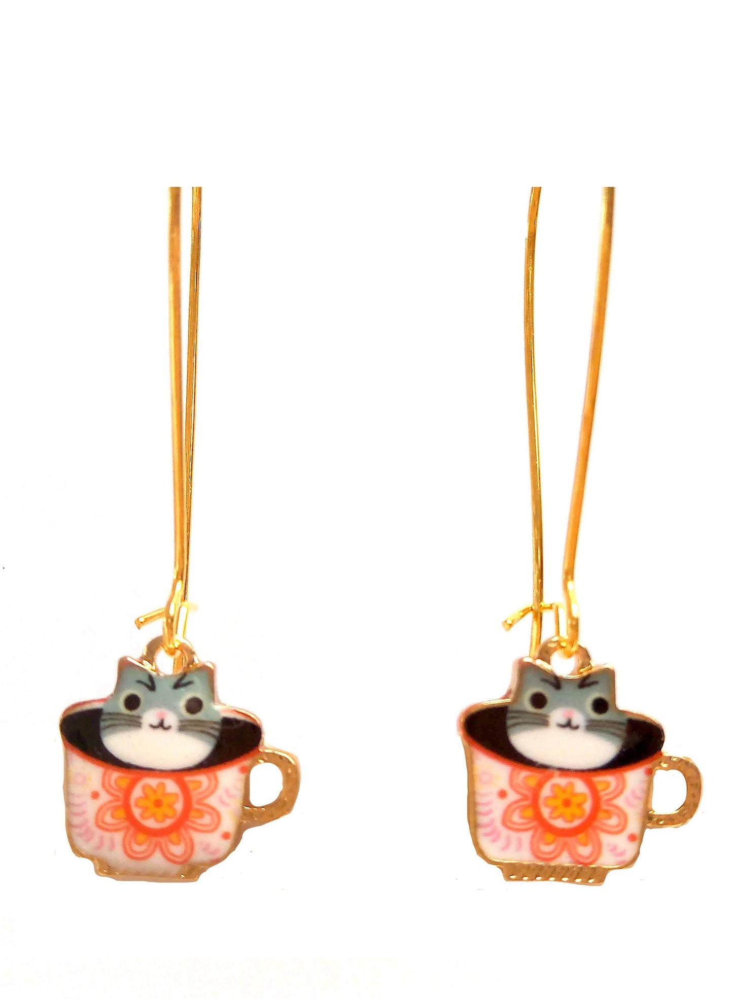 Enamel tea cat earrings