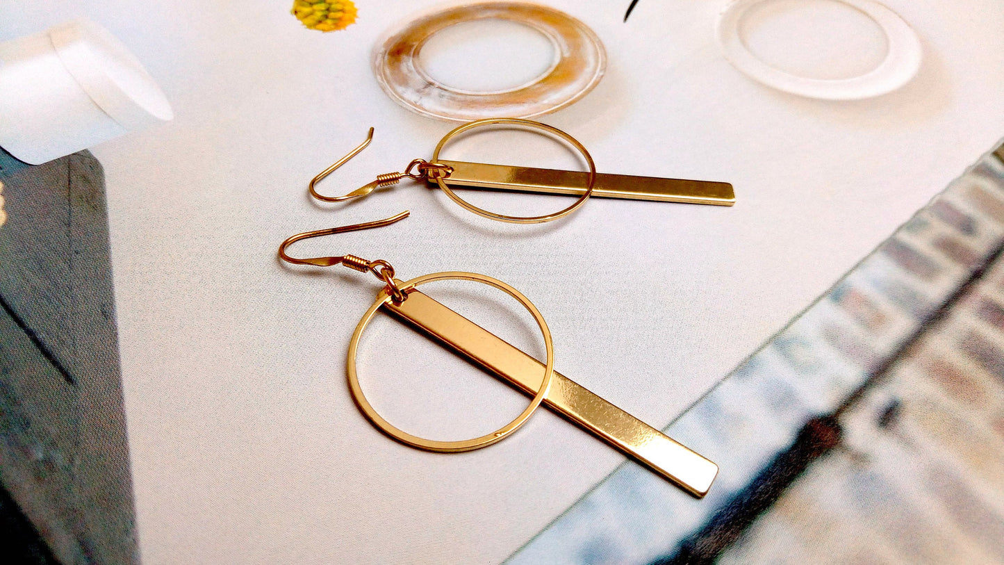 Geometric brass dangling earrings