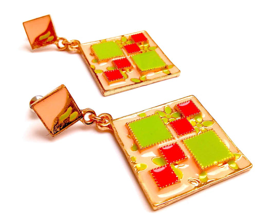 Square enamel drop earrings