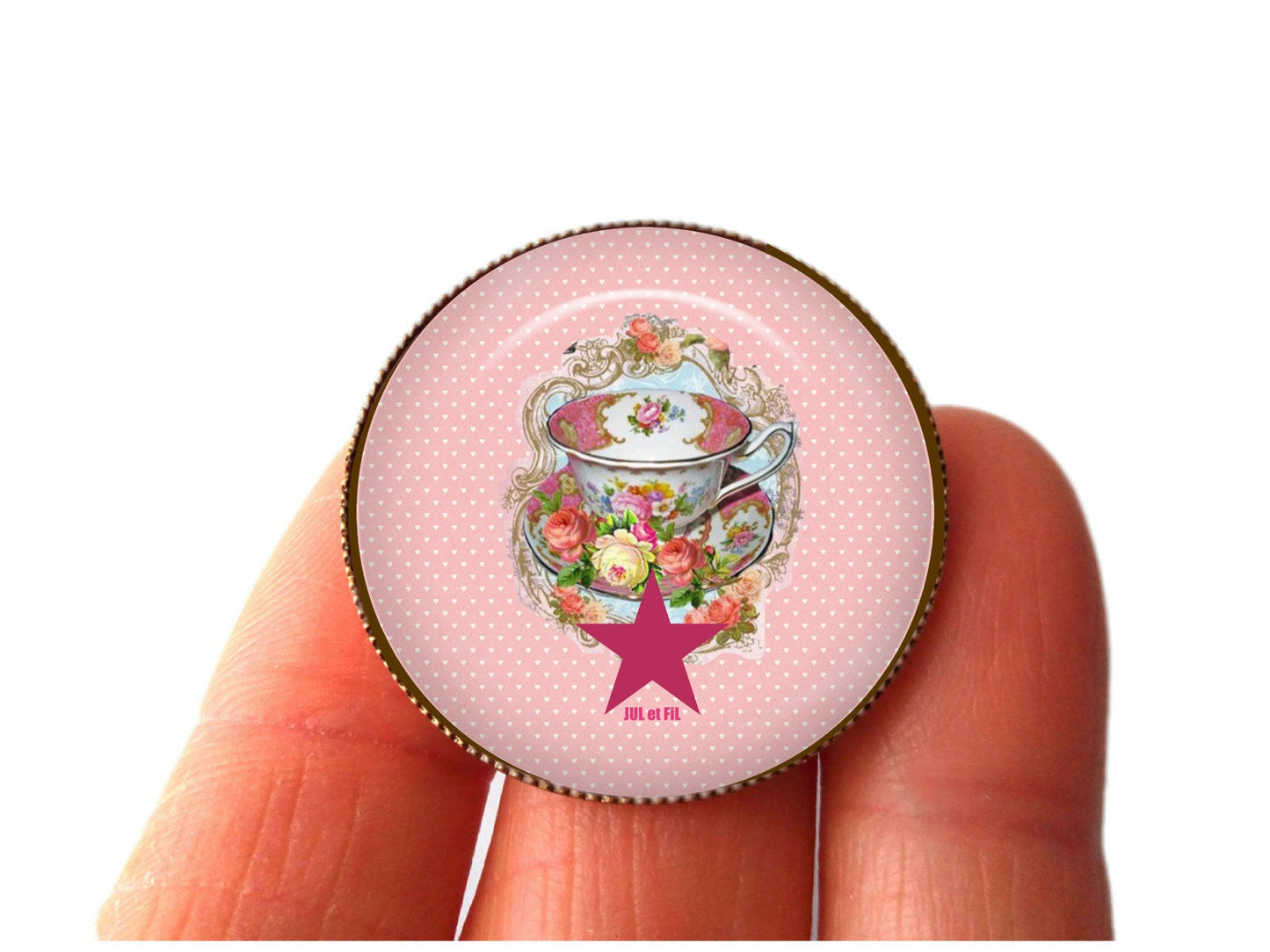 Broche cabochon verre tea time