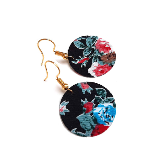 Liberty flower fabric earrings, golden hooks (or silver on request)