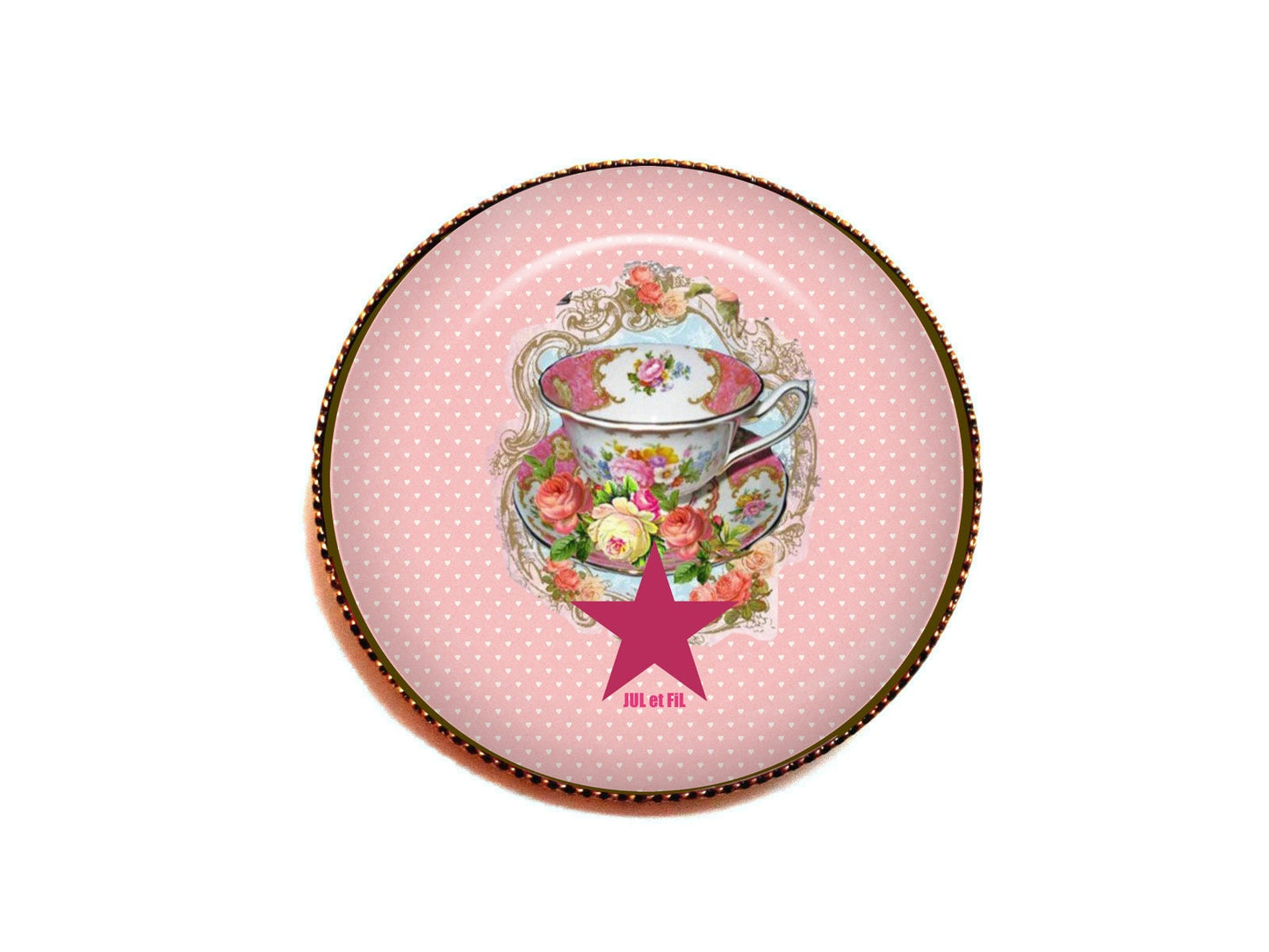 Broche cabochon verre tea time