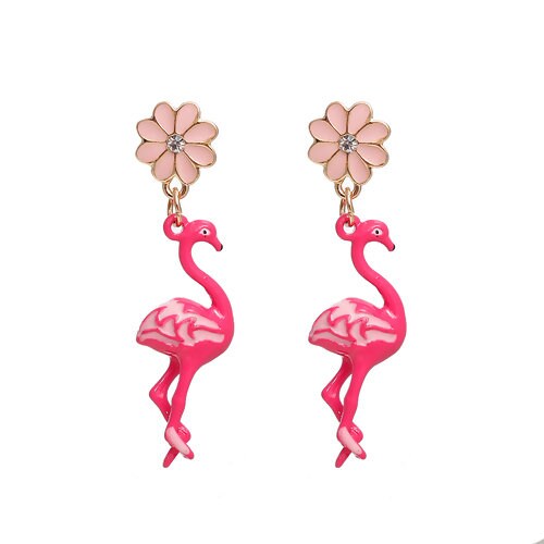 Pink flamingo enamel dangling earrings