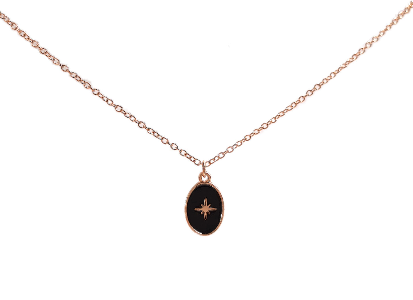ONYX epoxy enamel polar star medallion chain necklace