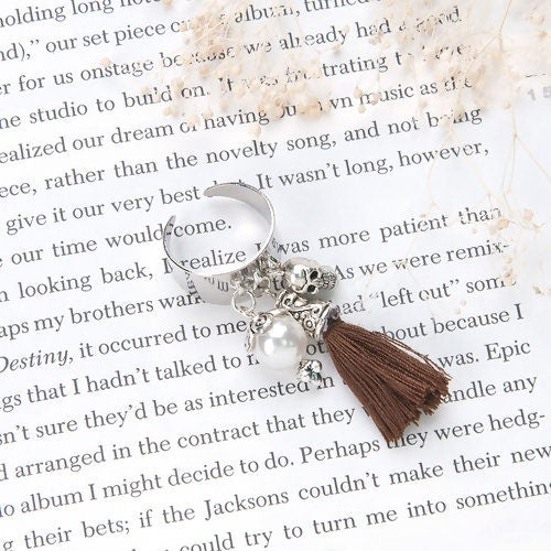 Bohemian ring with pearl tassel charms