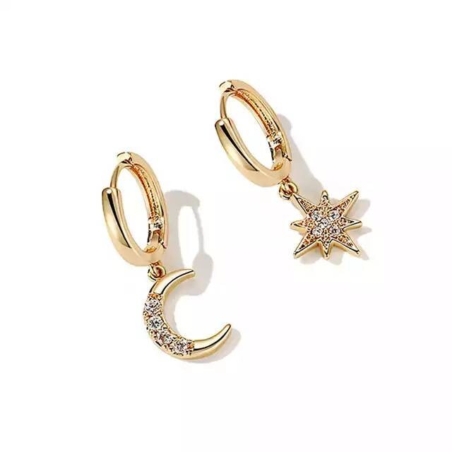 Hoops gold filled 18K moon polar star accumulation stacking