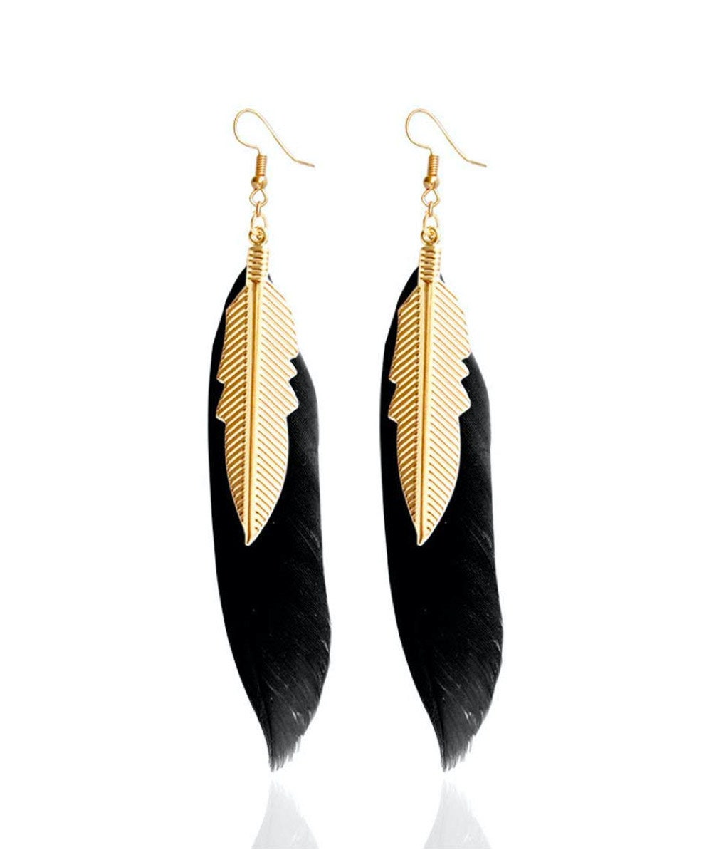 Boucles plumes noires et laiton