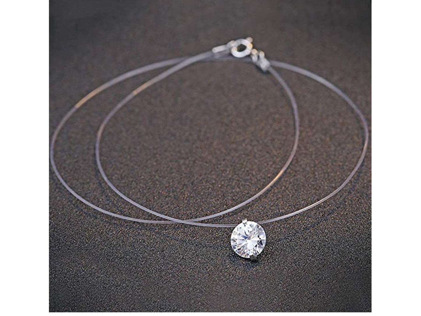 Collier invisible argent 925 femme solitaire cristal cadeau