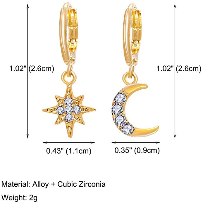 Hoops gold filled 18K moon polar star accumulation stacking