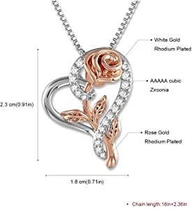 Pink heart necklace love zircons women's gift silver gold