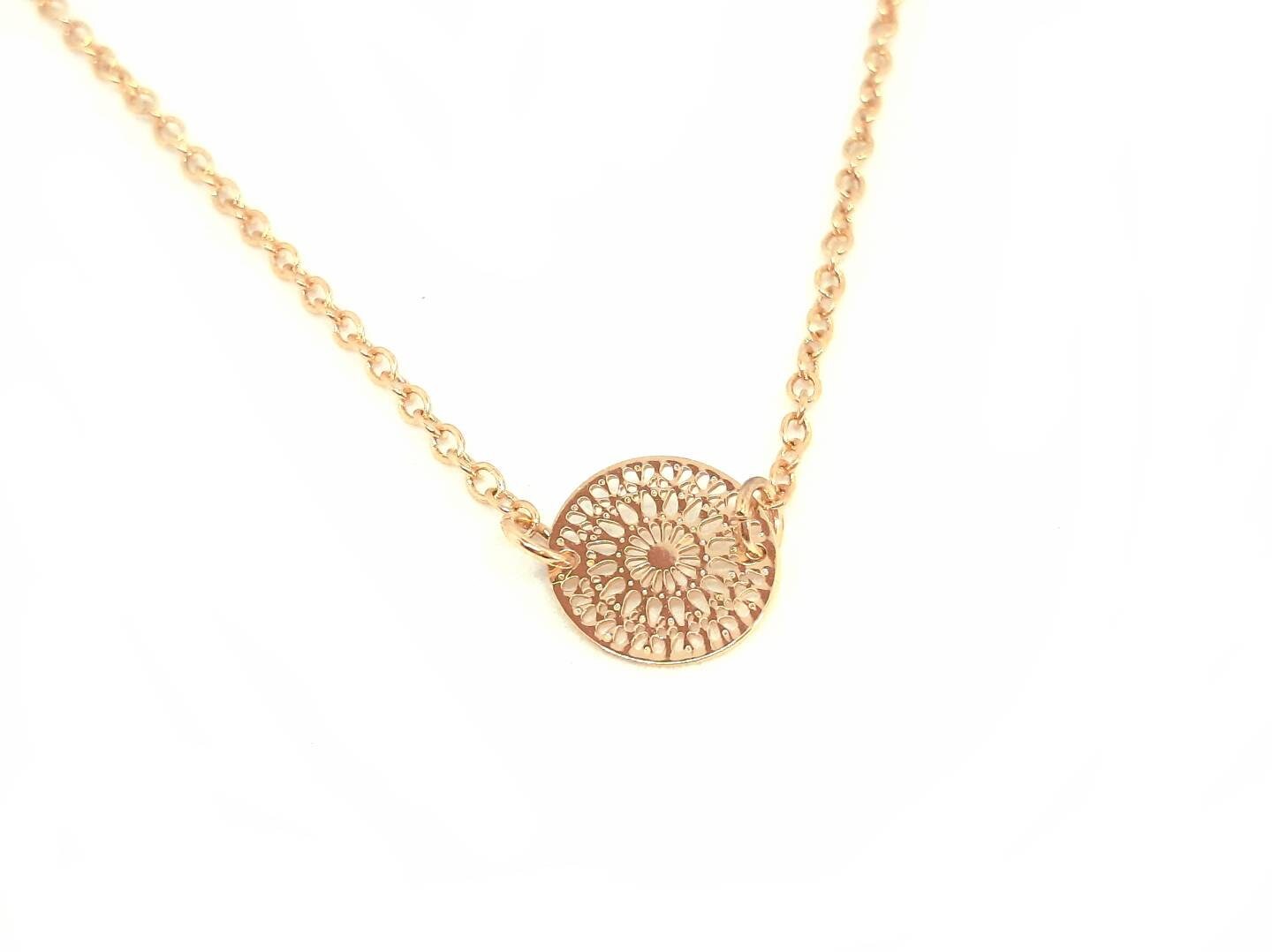 Adjustable fine gold necklace Chakra balance, well-being, zen rosette filigree, yoga, mandala