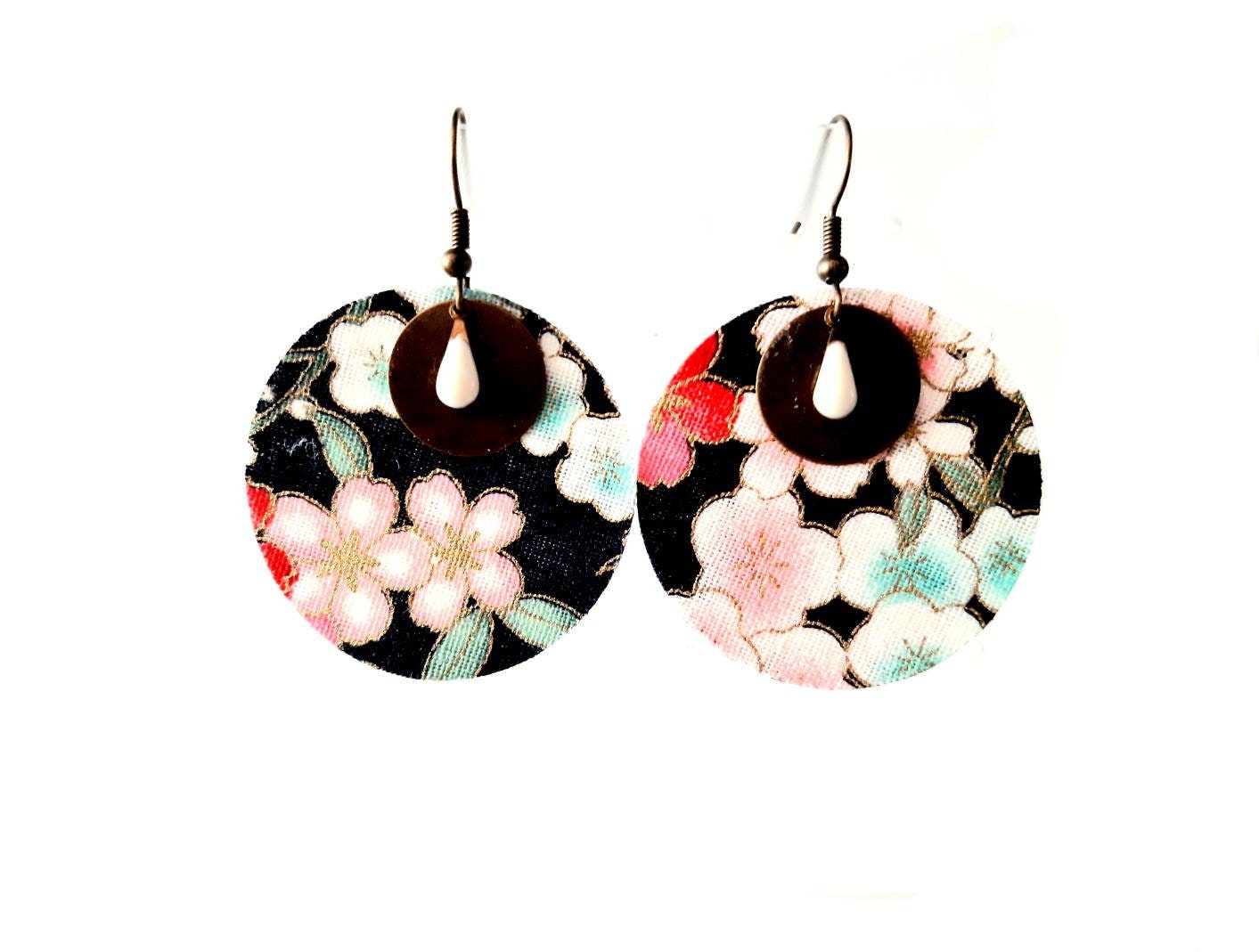 Boucles d'oreilles japonaises Hana tissu japonais