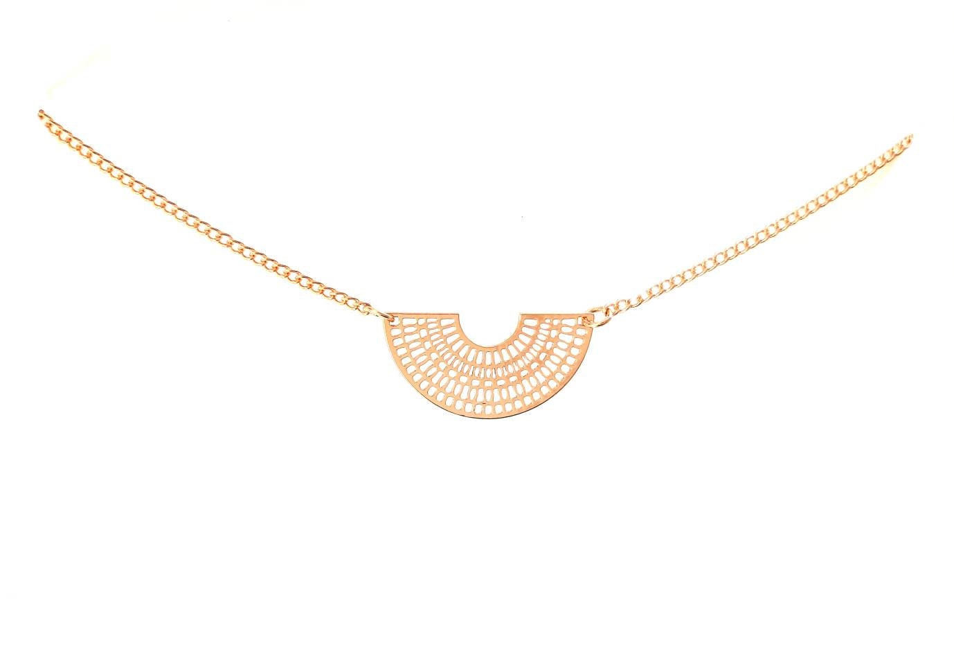 Art deco filigree half-moon fine gold gilt necklace