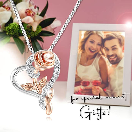 Collier coeur rose amour zircons argent gold