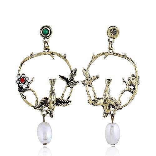 Bird and pearl dangling earrings