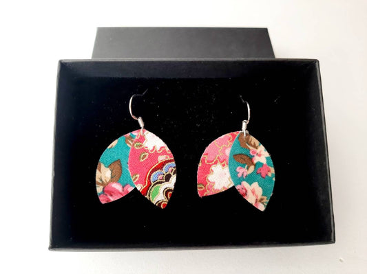 925 silver earrings AKEMI two-sided fabric shuttle leaves, small model